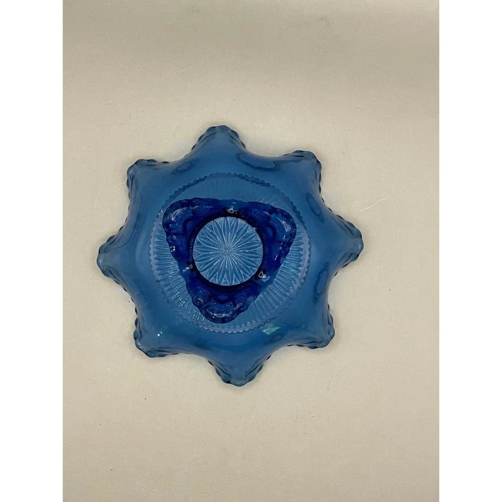 Vtg Cobalt Blue Glass Ruffled Footed Bowl Beaded Edge Candy Nut Dish 5.25